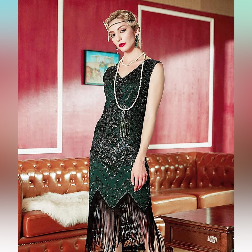 Green Flapper 1920s Dress | Size S